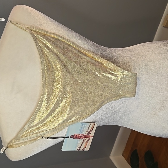 Sandy Beach Gold Stretchy String Bikini Bottom - Size L - Picture 3 of 7